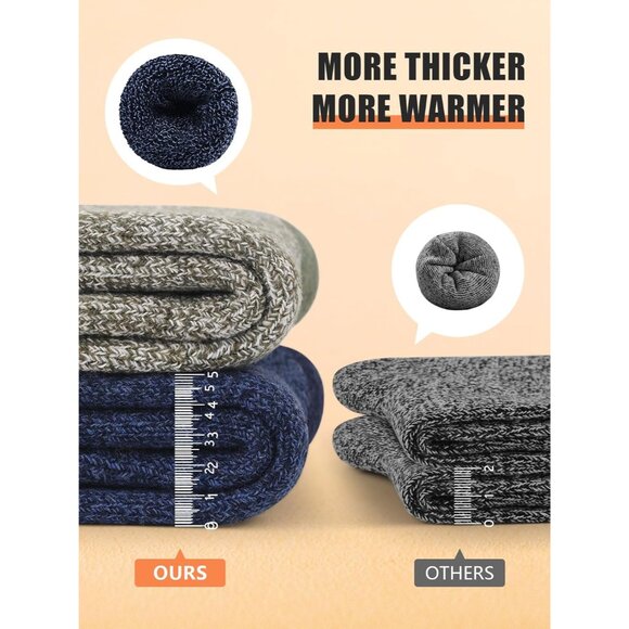 5 Pairs Merino Wool Socks for Men, Thermal Wool Hiking Socks Supper Thick Winter - Picture 4 of 6